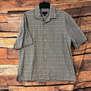Scott Barber Men's Blue Brown Plaid Casual Button-Down Shirt L Cotton